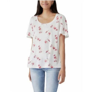 Lucky Brand Ladies Womens Flutter Sleeve Floral Tee NWT
